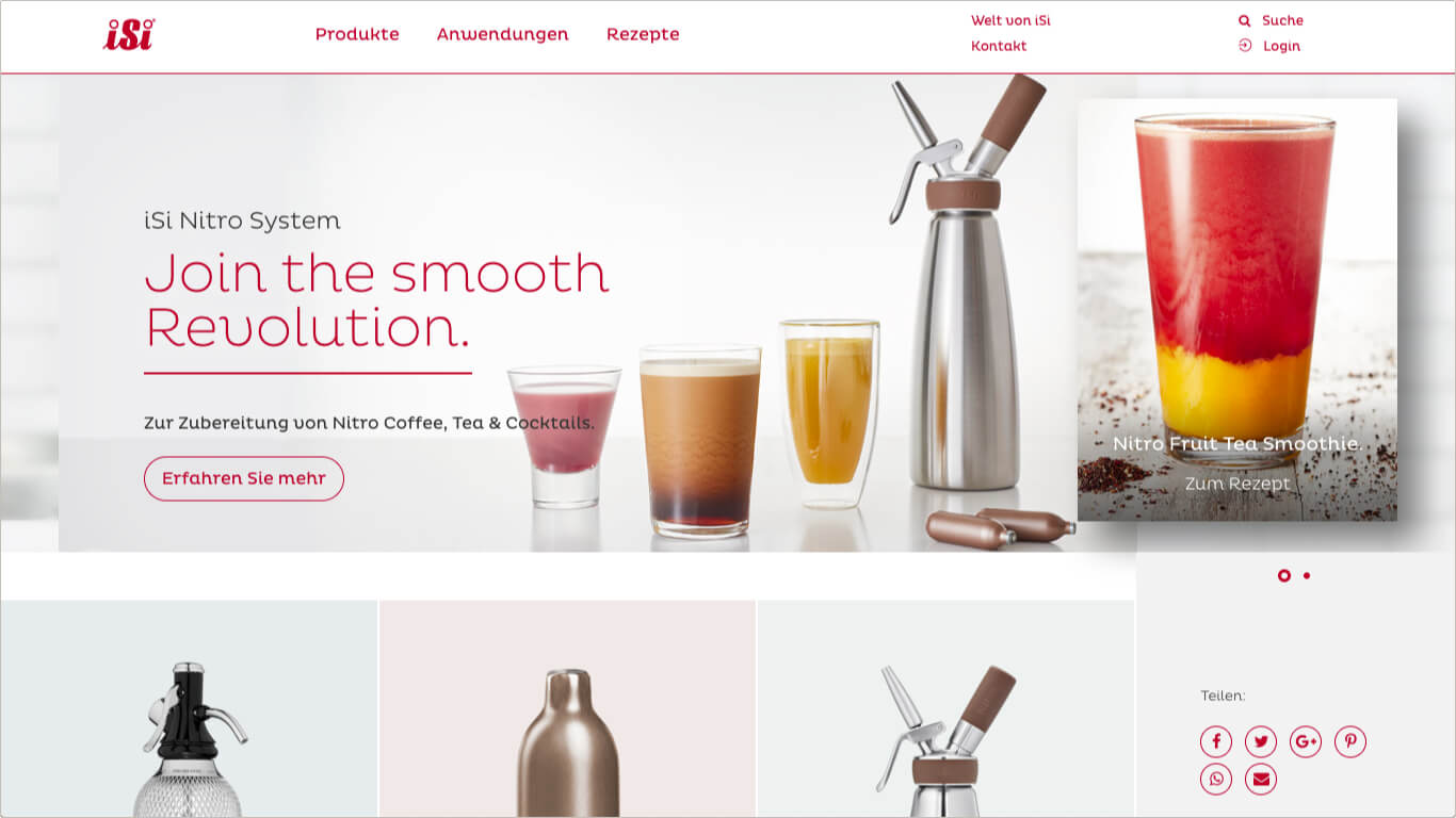 Screenshot der Startseite iSi Kulinarik Website Relaunch iSi Culinary von Getdesigned