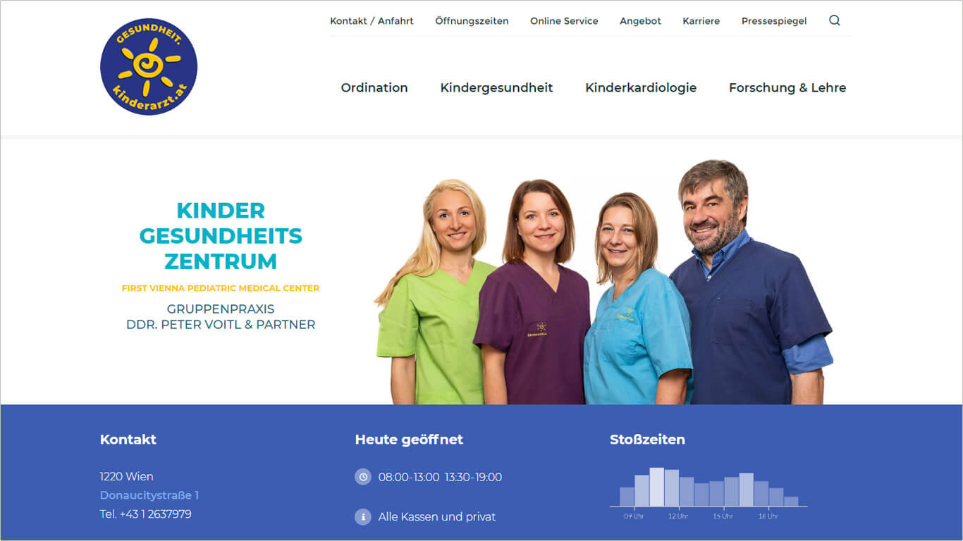 Screenshot Website Kindergesundheitszentrum - Startseite Screenshot der Website des Kinderarztes DDr. Voitl und seiner Gruppenpraxis für Kinder- und Jugendheilkunde