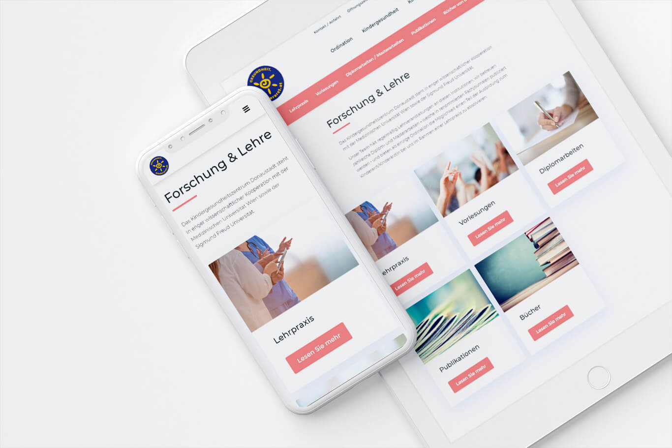 Responsive Website Kindergesundheitszentrum Screenshot Website Kinder Arzt - responsive Darstellung von Forschung & Lehre